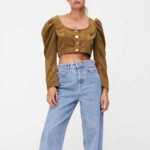 Zara Corduroy Puff Long Sleeve Crop Top Size Large